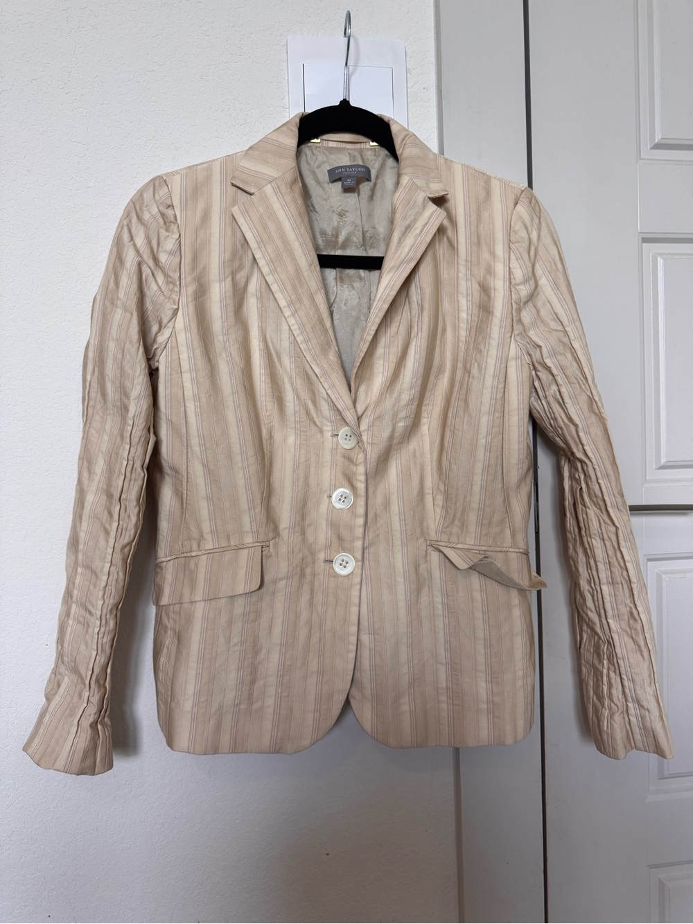 Vintage Ann Taylor Beige Striped Tailored Blazer